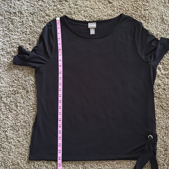CHICO’S Women's Black Shortsleeved Top Sz Lg (Chico’s 2) - Picture 5 of 10